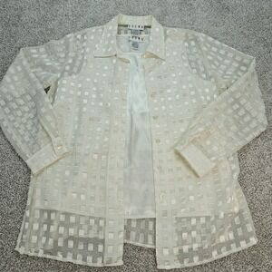 Vtg ERENA Womens White Blouse Tank Set Long Sleeve Medium Holiday Casual EUC